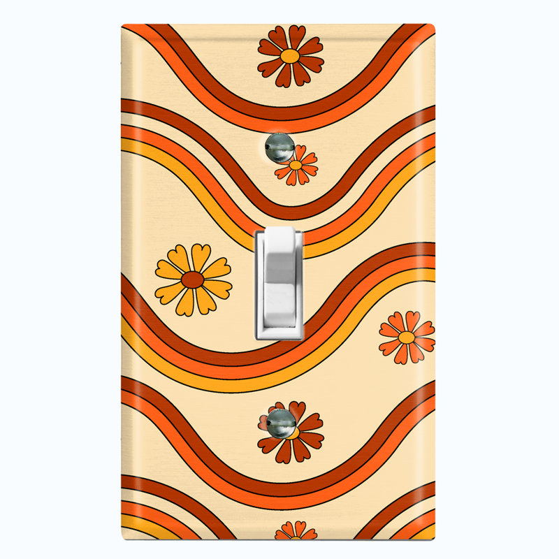 Metal Light Switch Plate Outlet Cover (Flower Retro Groovy Wave - Single Toggle)