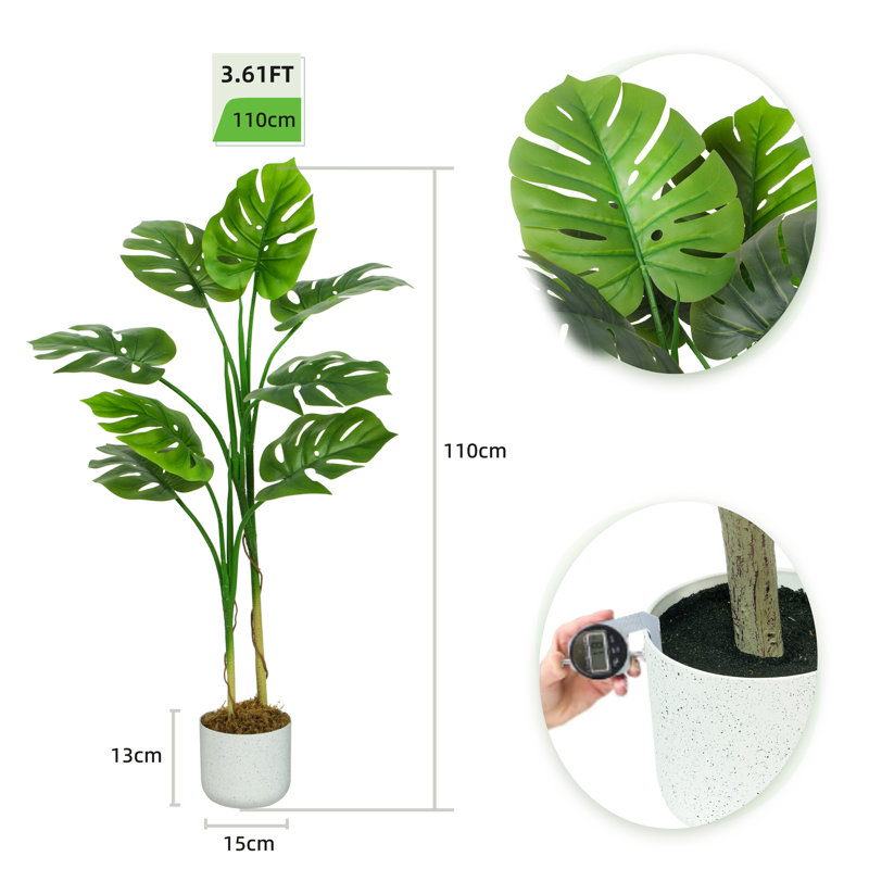 Antavis Faux Monstera Tree in Pot, 110cm H  x 30cm W  x 30cm D