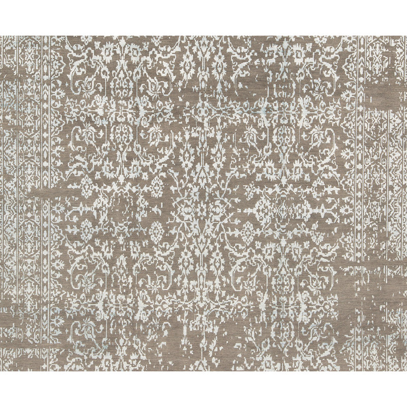 Tapis gris et bleu clair noué à la main de haute qualité