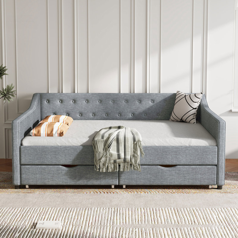 Full Size Daybed with Drawers, Light Gray
