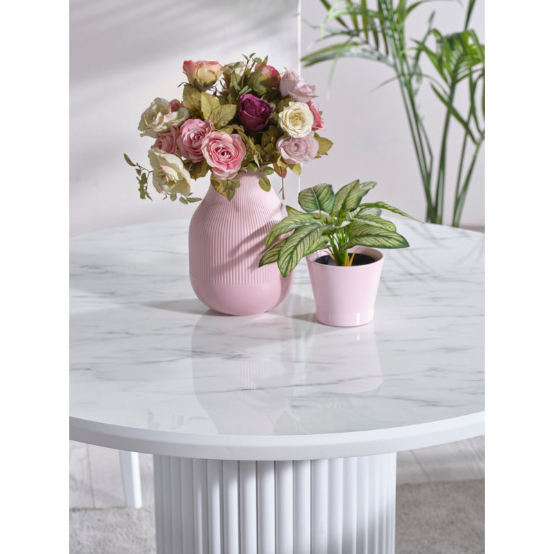 Ferro Beech Round Dining Table, White, 75cm H x 100cm L x 100cm W