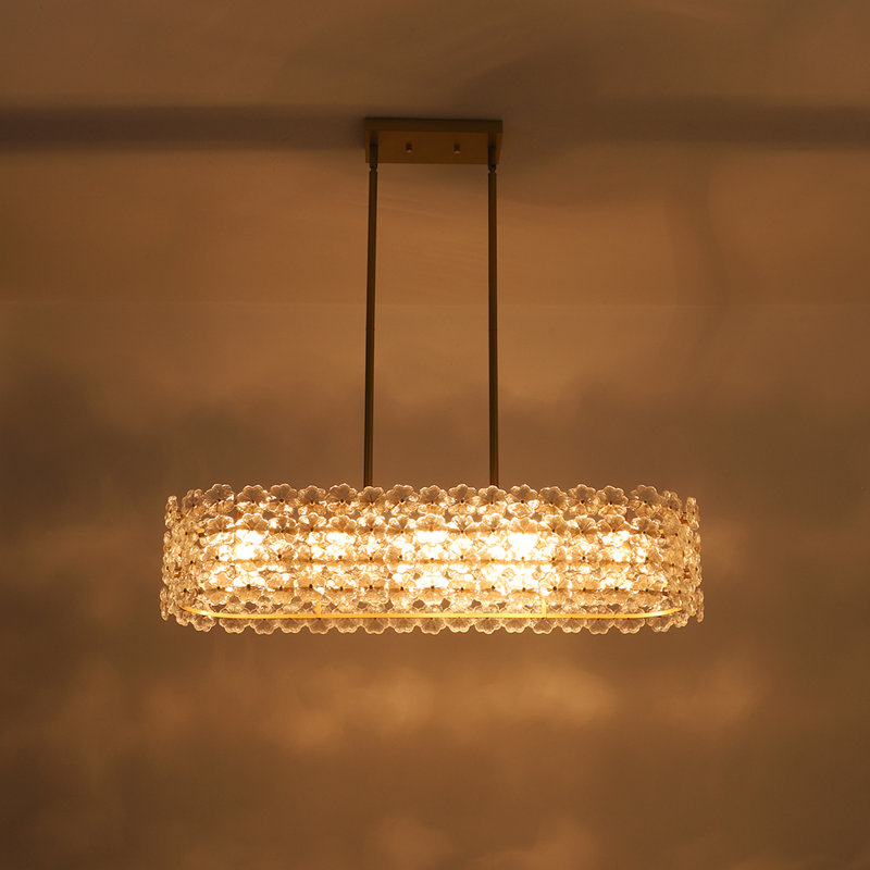 5 - Light Linear Oval Glass Flower Island Chandelier, Gold