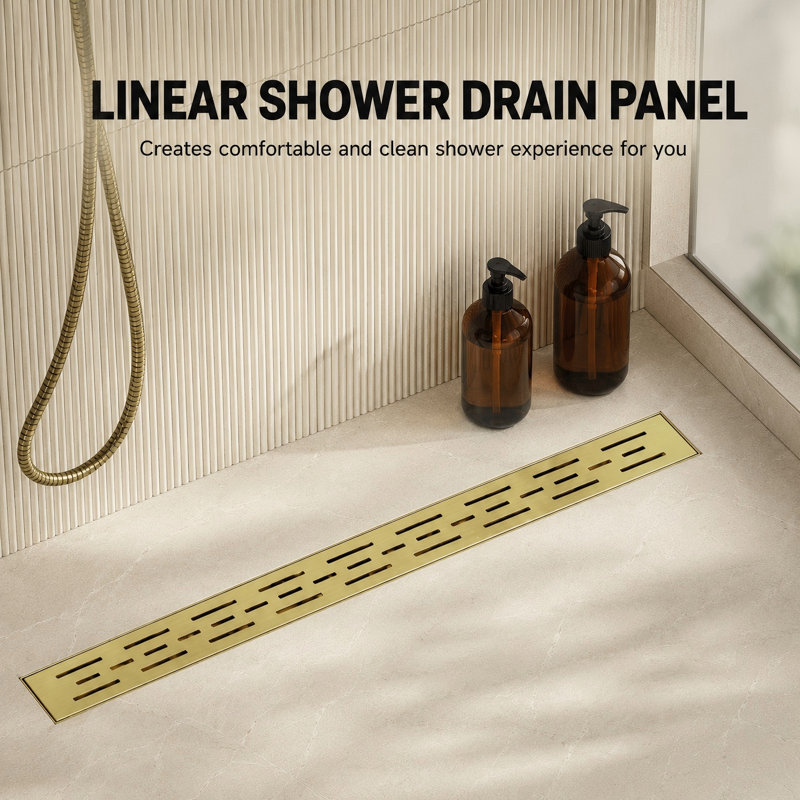 Majesta 32" Brushed Gold linear grid drain, Brushed Gold