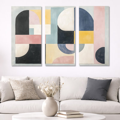 Playful Pastel Shapes - Ensemble de 3 reproductions d'art sur toile géométrique