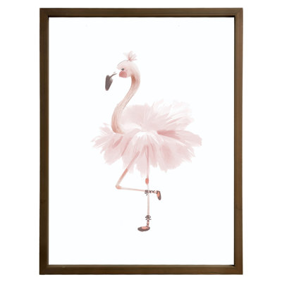 Flamant rose ballerine 18 x 24, reproduction encadrée brune