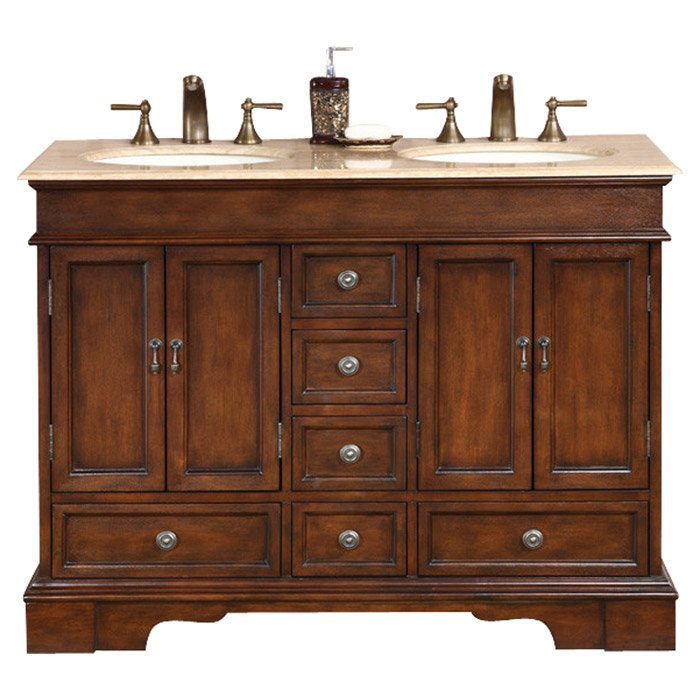 Ensemble de meuble-lavabo double 48 po Alberga, Pierre de travertin