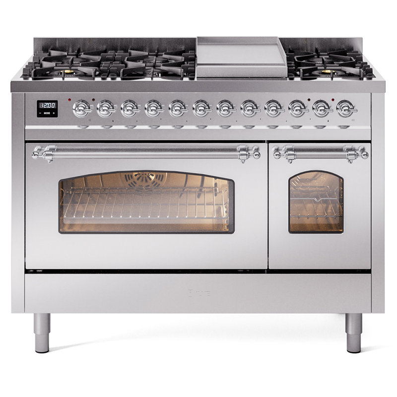 ILVE Nostalgie II 48 Dual Fuel Range , Stainless Steel/Chrome, Natural Gas