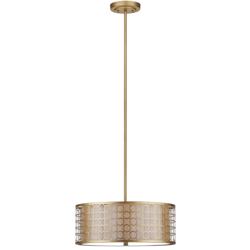 Romantic Geometric Gold Drum Pendant Light 18" Diameter