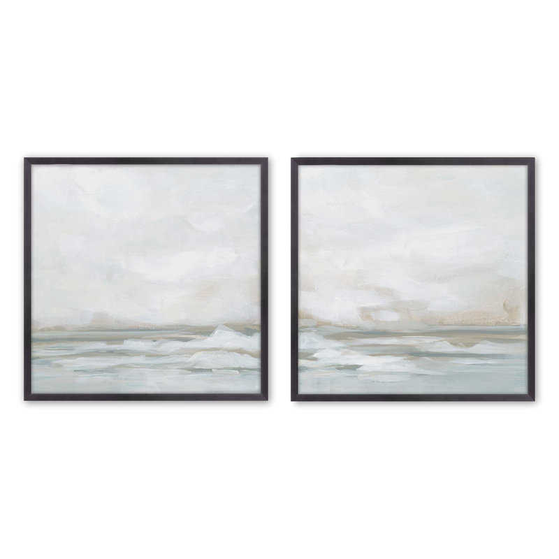 Winter Seascape Serenity, ensemble de 2 toiles encadrées, Cadre en zinc patiné, H 21,5 po x l 41,5 po x P 1,25 po