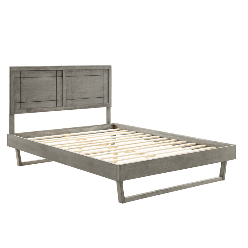 Lit plateforme en bois Marlee, Gris, Très grand