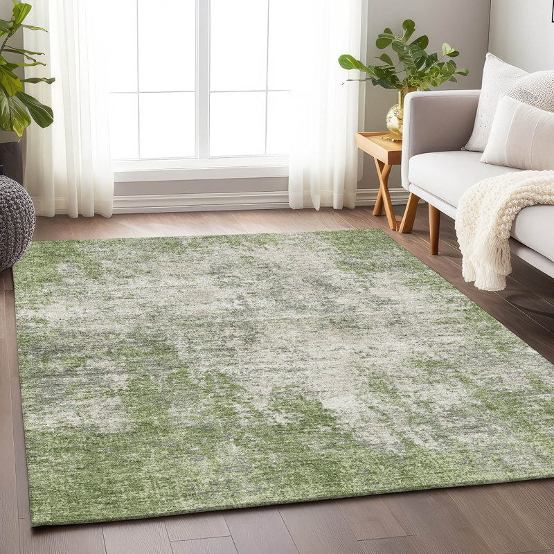 Tapis vert Prisco lavable à la machine de qualité supérieure, Rectangulaire 3 pi x 5 pi