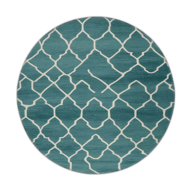 Tapis bleu intérieur et extérieur Trellis, Rond 5 pi