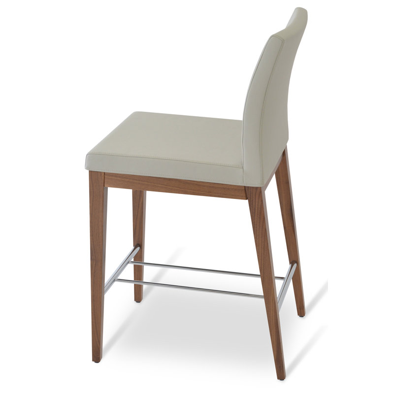 Tabouret de bar Aria, Noyer, Similicuir blanc os en microfibres de polyester et