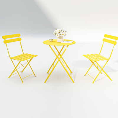 Chaise de bistro jaune 3 pièces, structure en métal avec structure en acier rouille, moderne et pliable pour optimiser l'espace, facile à nettoyer, table à coussins, finition, portabilité,