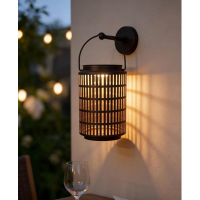 Solar Powered Outdoor Lantern, 8 Inch, Waterproof, Hanging Or Wall Mount, Warm Glow, Brown Metal Cage Design