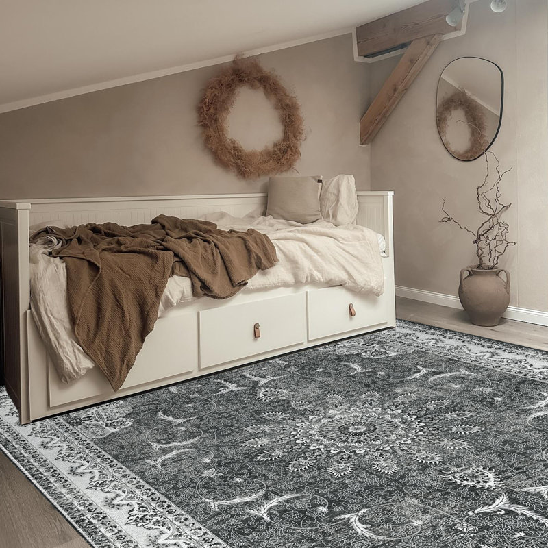 Bohemian Vintage Floral Carpet, Machine Washable, Indoor Non-Slip Carpet, Rectangle 8' x 10'