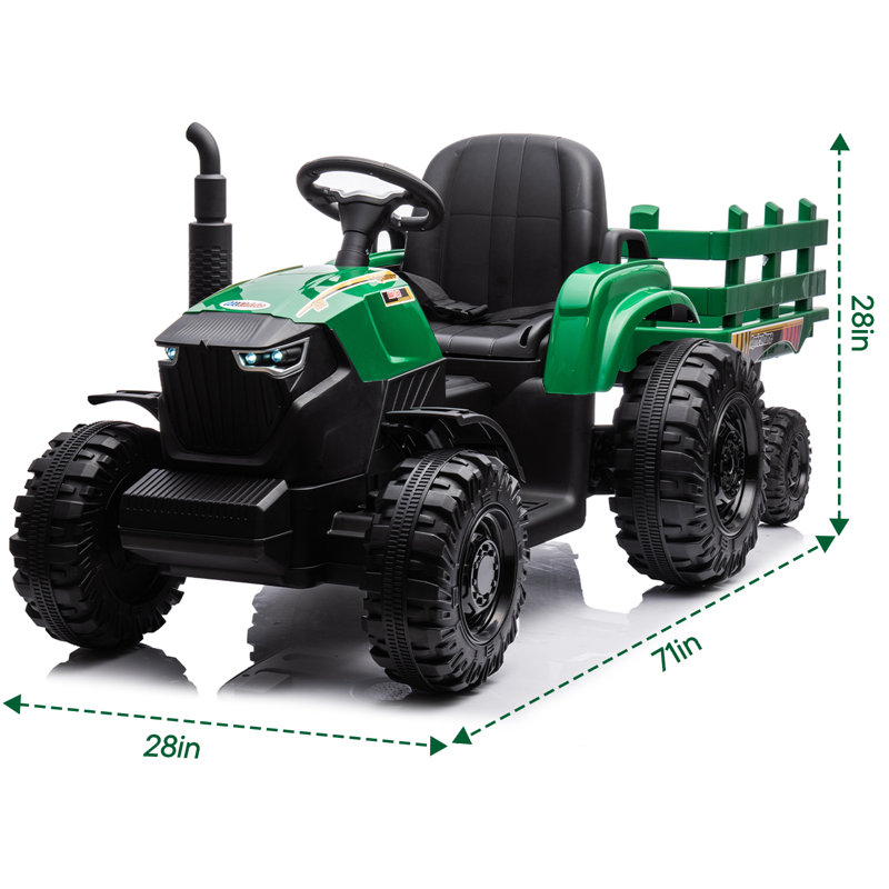 Green 24V Ride-On Tractor with Trailer and Remote