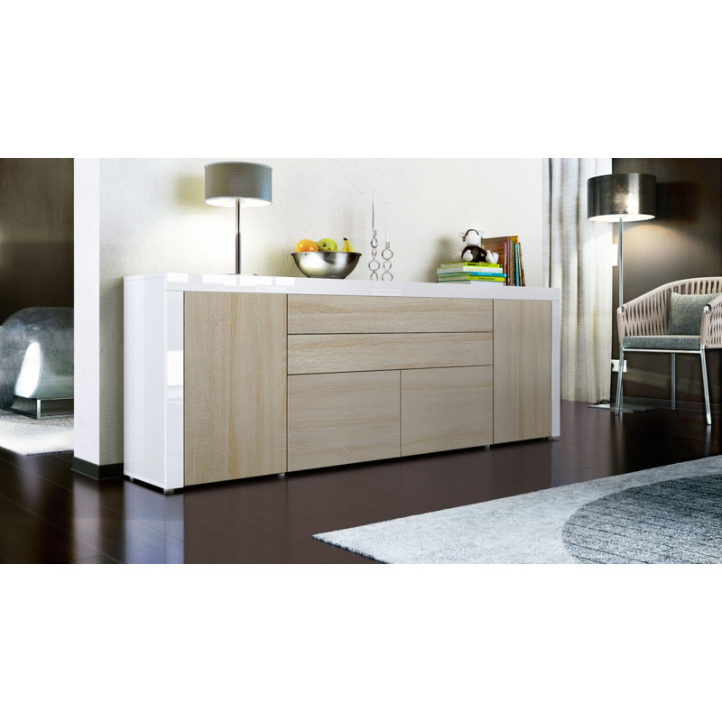 Sideboard Mccutcheon, White (Glossy)/Oak/White (Glossy)