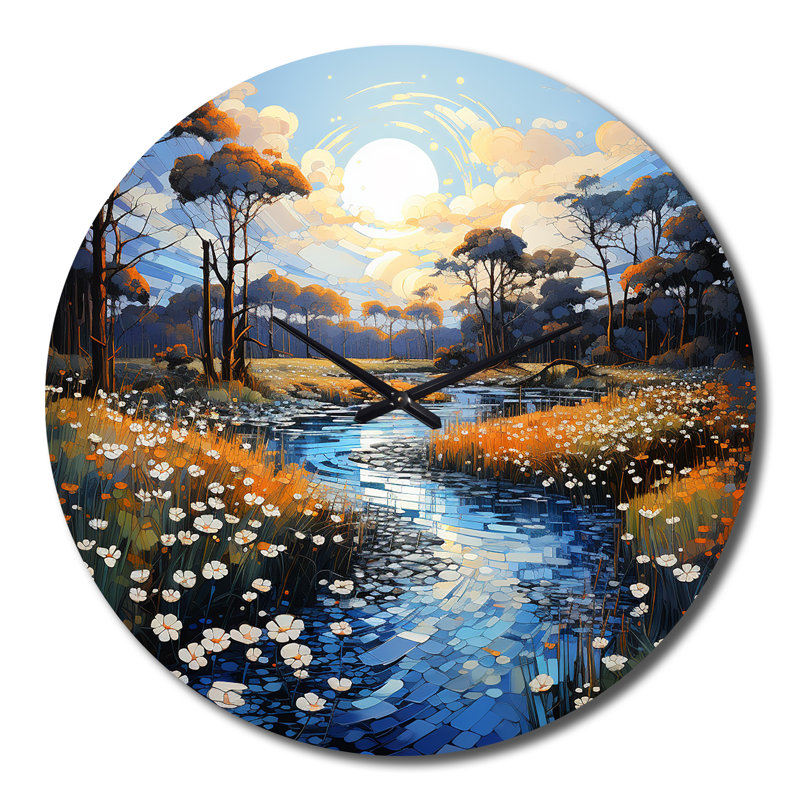 Pointillism River Charm - Horloge murale pointillisme, Grand