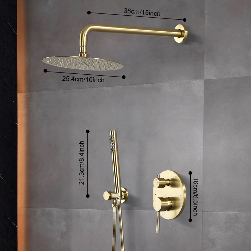 Rain Shower System,wall Mounted Shower Set For Bathroom With 10" Rain Shower Head Handheld Shower Set, Brushed Gold