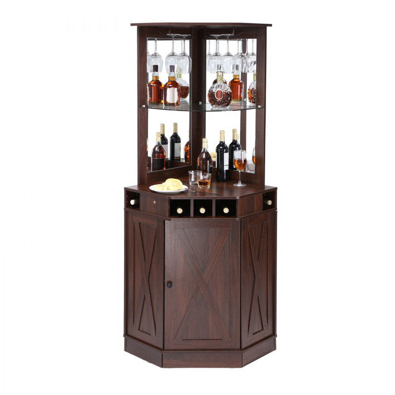 Corner Industrial Bar Cabinet, Wine Table for Liquor & Glasses, Sideboard