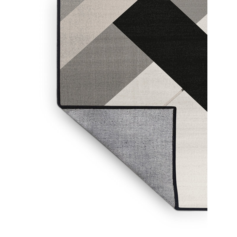 Machine Washable Carlstadt Minimalist Geometric Rug in Gray – Black Binding, 8' Square