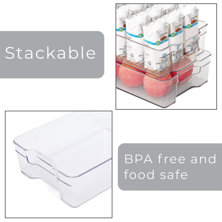 Smart Design Stackable Refrigerator Bin - (8 x 15 inch) - w/Handle - BPA Free Polyethylene - for Fridge, Freezer, Pantry Organization - Kitchen [Clear