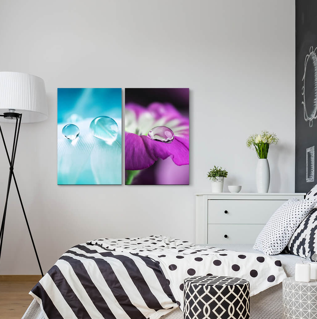 2-tlg. Leinwandbilder-Set - Fotografie „Dropfeather White Blossom Violet Flower”