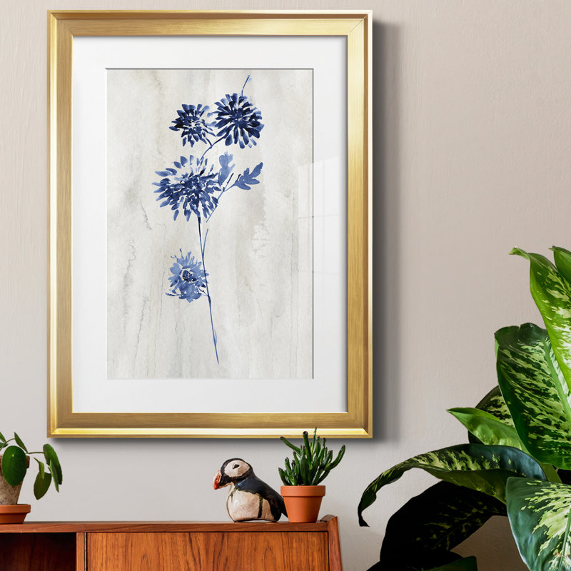 Indigo Botanical IV par J Paul - reproduction d'art sur papier encadrée, H 22,5 po x l 30,5 po x P 1,5 po, Encadrement doré