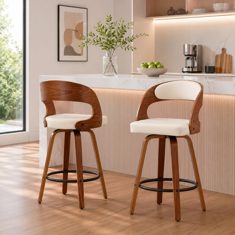 Ensemble de 2 tabourets de bar pivotants, Blanc, 2