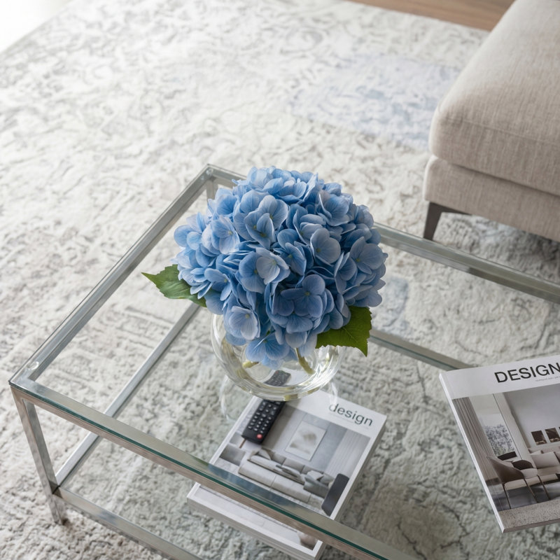 Fleurs d'hortensia artificielles avec vase, Bleu