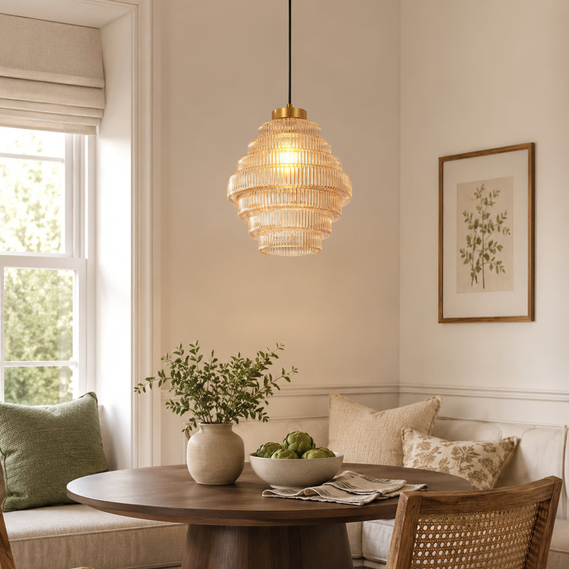 Modern Glass Pendant Light with Adjustable Hanging Cord and E26 Bulb