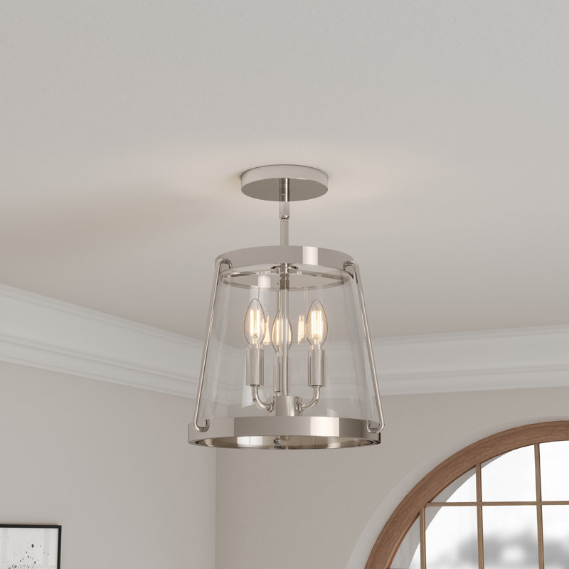 Adabella 12.25" Wide 3-Light Semi-Flush Mount, Polished Nickel