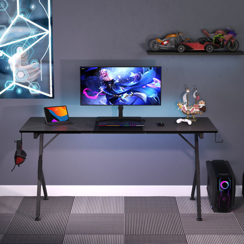 63-Inch Large Gaming Desk for Home – Spacious PC & Computer Setup, Black/Black