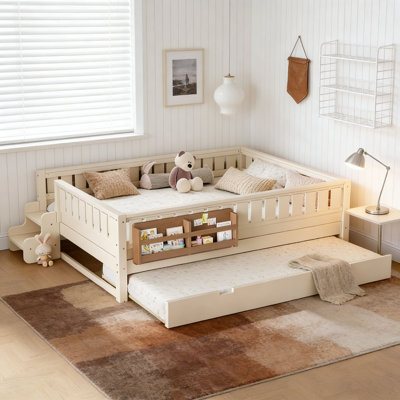 Bed with Built-in Bookshelves and Small Staircase