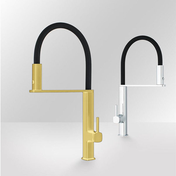 Brushed Gold Modern Pull Out Dual Spray With Magnetic Dock Kitchen Faucet