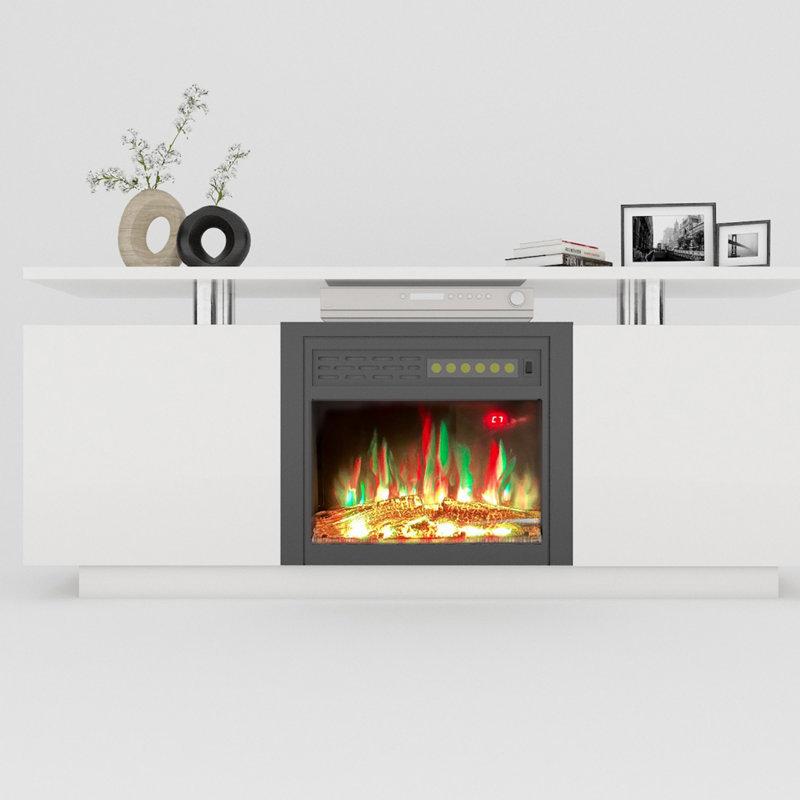 Meuble télé 160 cm ultrabrillant avec foyer, avec changement de couleur de chaleur et de flamme