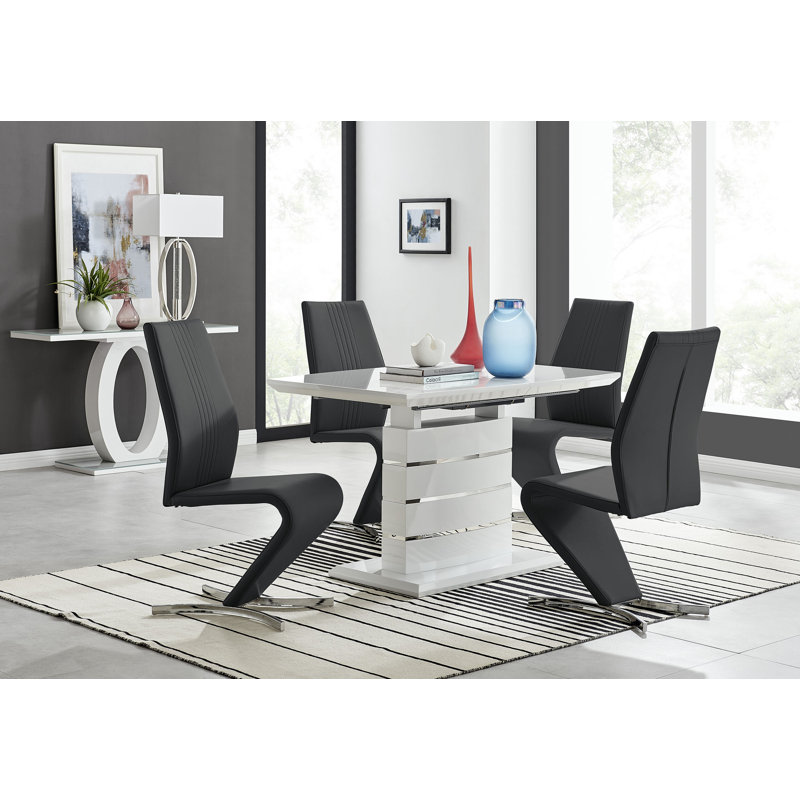 Extendable Dining Set, Black/Silver