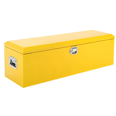 Boîte à outils pour camion en acier Diamond Plate - Robuste, poignées verrouillables et latérales, organisateur de dessous de caisse résistant aux intempéries pour camionnette, véhicule récréatif, remorque, mécanicien, atelier (48 x 15 x 15 po, jaune thermolaqué)