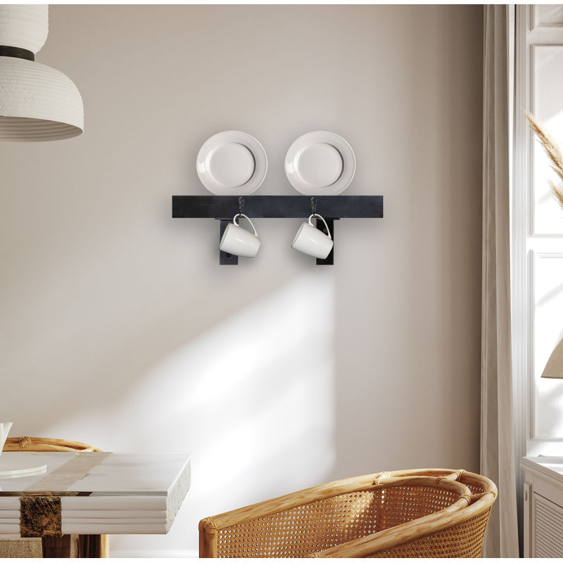 Rayne Plate Display Shelves With Hooks, Black, 18/3/2