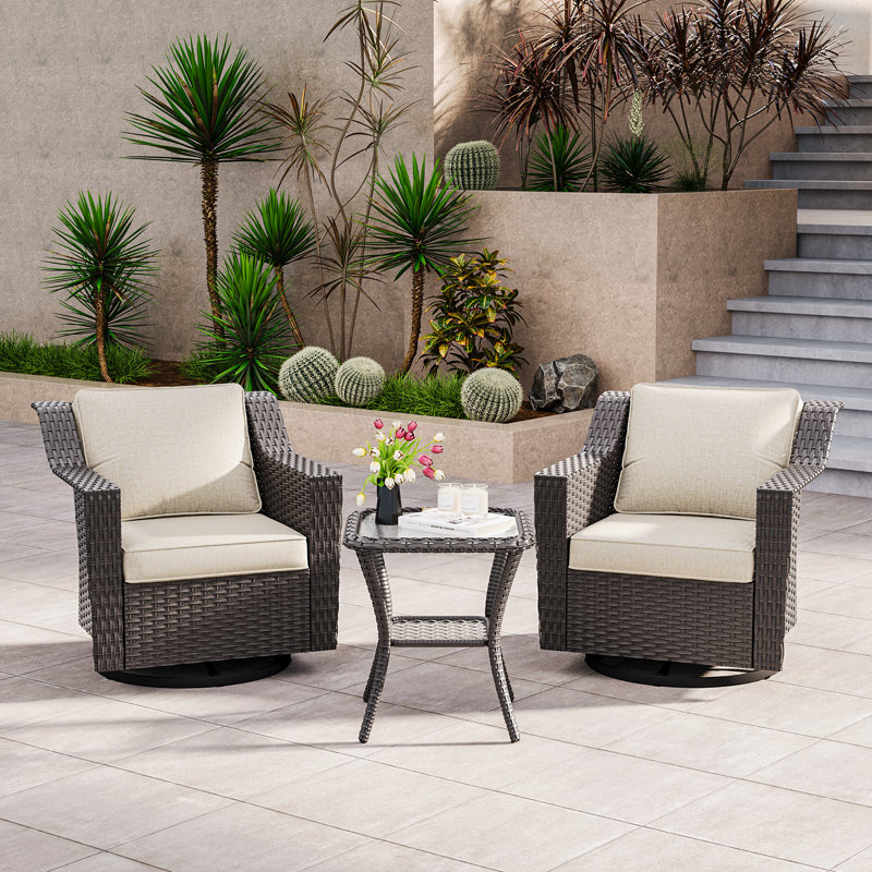 Chaise berçante d'extérieur pivotante avec table d'appoint, Beige
