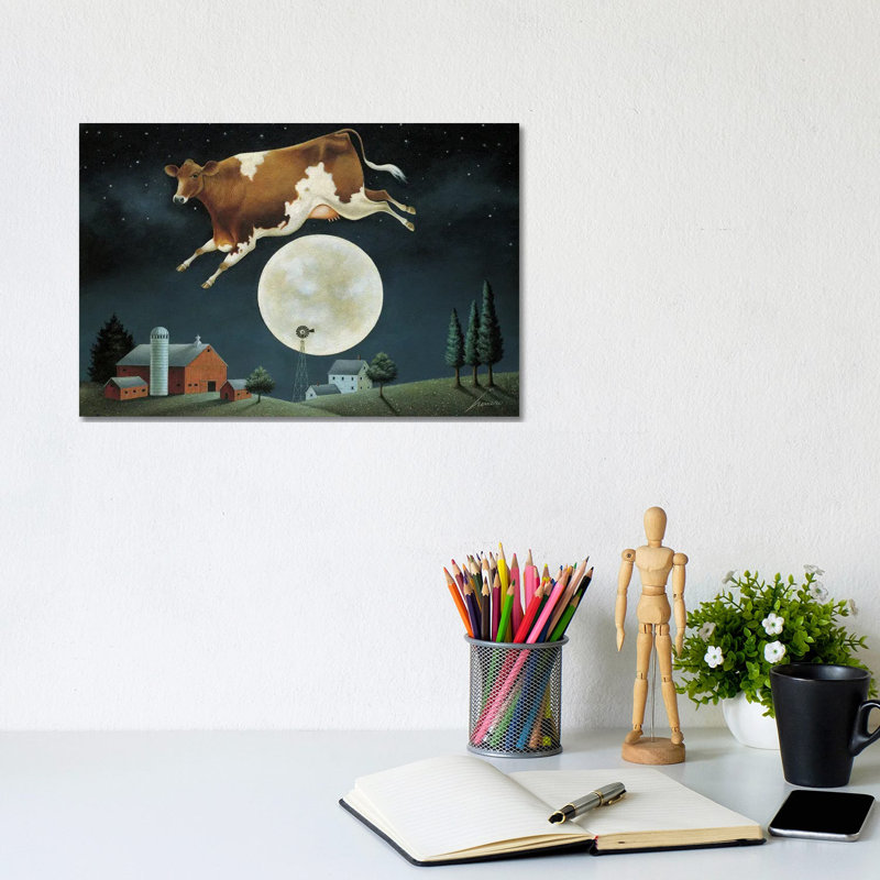 Cow Jumps Over The Moon by Lowell Herrero - Wrapped Canvas Painting, 20.32 cm H x 30.48 cm W