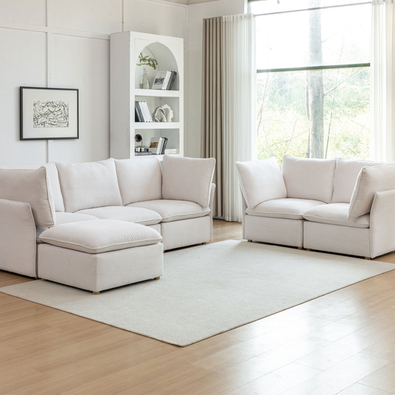 Hepworth 6 - Piece Corduroy Sectional Sofa Set, White