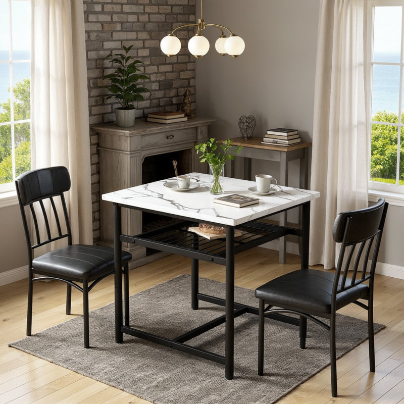 Ensemble de table de salle à manger carrée pour 2 personnes, petite table de bistro avec 2 chaises rembourrées, ensemble de table de cuisine 3 pièces et chaises avec support de rangement intégré pour petit espace, salle à manger, appartement, restaurant