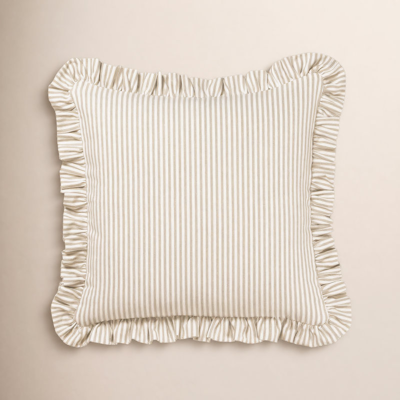 Birch Lane Polo Stripe Ruffled Accent Pillow, Polyester, Tan