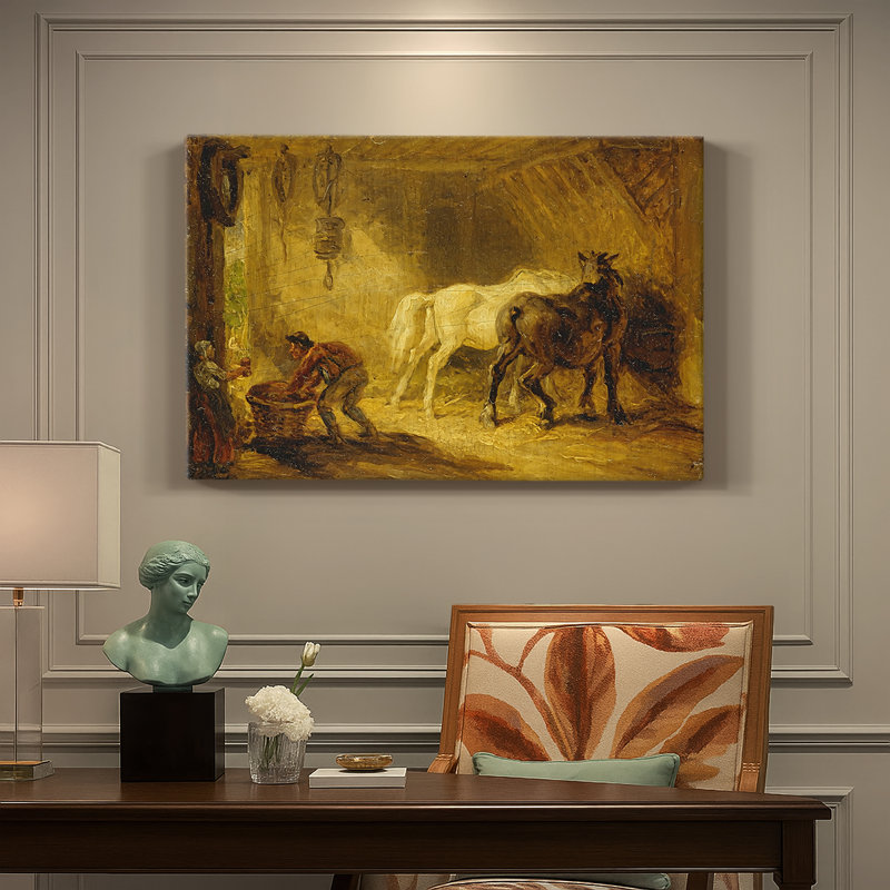 Interior of a Stable with Horses and Figures-James Ward-Gallery Wrapped Canvas-c. early 19th Century, 40 x 60