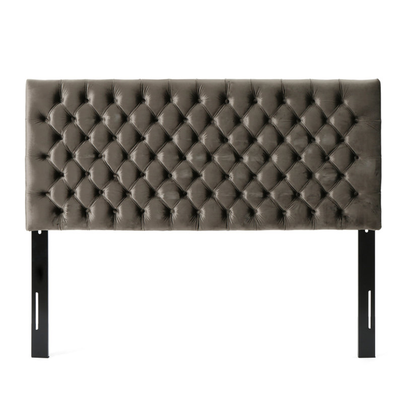 Tête de lit en velours gris à boutons, rehaussant la sophistication de la chambre à coucher et le style contemporain facile à assembler pour un grand lit