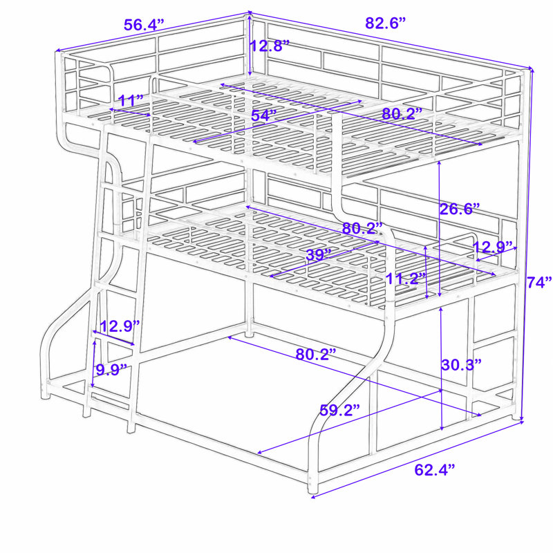 Abdia Full XL over Twin XL over Queen Triple Bunk Bed by Isabelle & Max, White