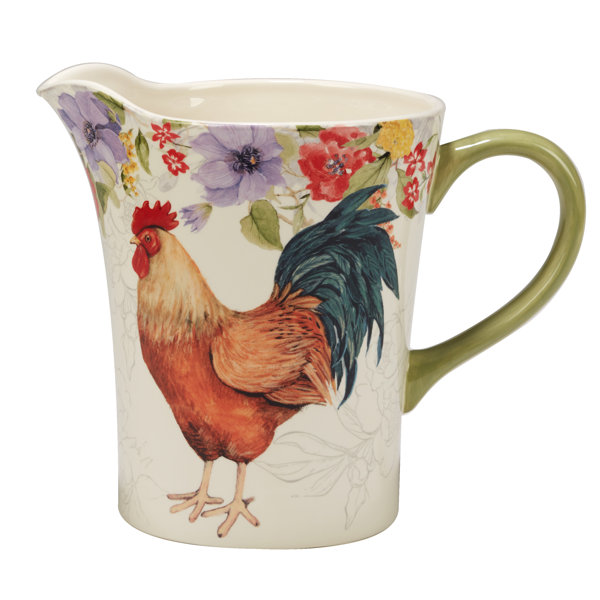 Cute Farmhouse Fresh Pitcher With Rooster, Country Kitchen Creamy Colored  Pitcher With Chicken 