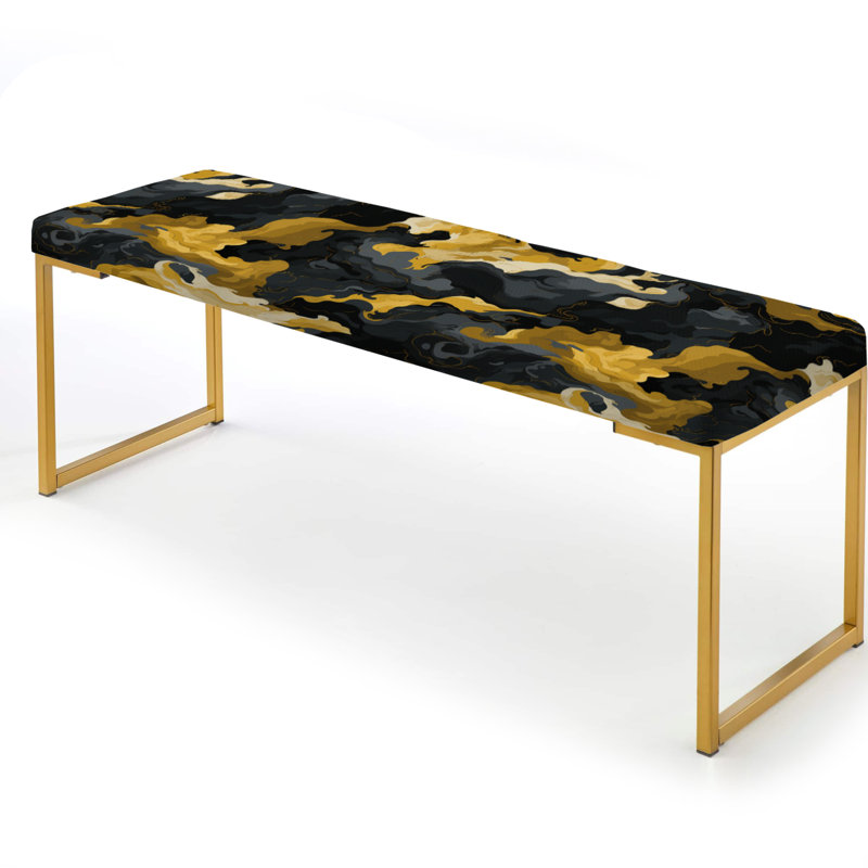 Gilded Concealment - Camouflage Upholstered Gold Bench